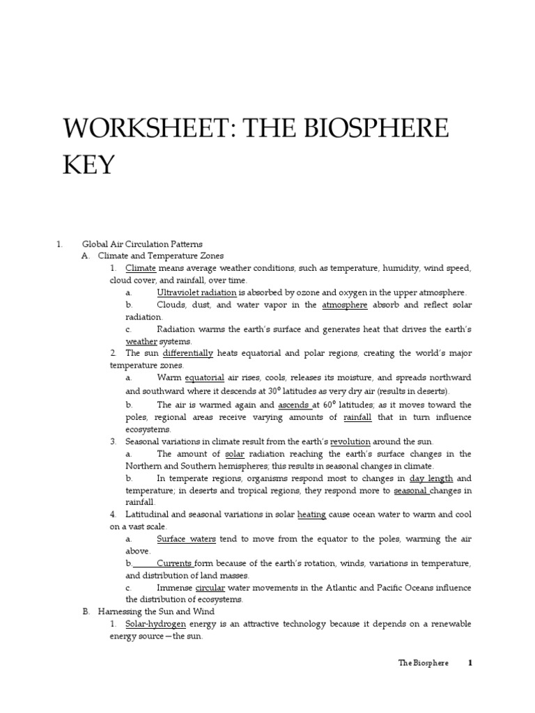 Worksheet Biosphere Key Pdf