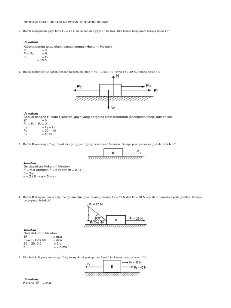 Contoh Soal Hukum Newton Tentang Gerak Docx