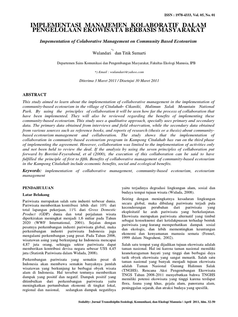 Implementasi Manajemen Kolaboratif Pengelolaan Ekowisata Academic Discipline Interactions Science
