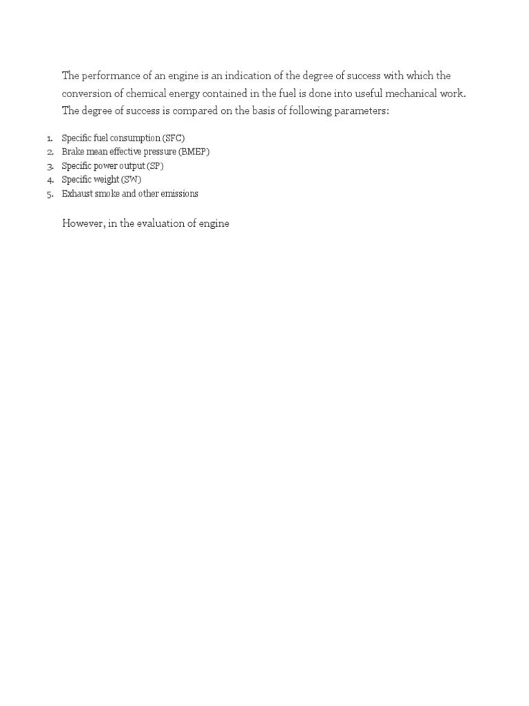 Engine Performance Evaluation Metrics | PDF