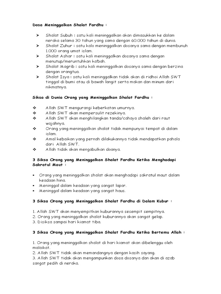 Dosa Meninggalkan Shalat Fardhu Pdf