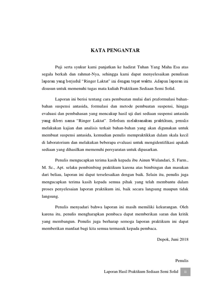 Kata Pengantar Laporan Hasil Praktikum Sediaan Semi Solid