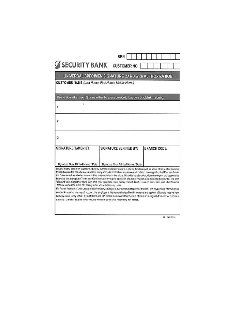 Universal Specimen Signature Card PDF PDF
