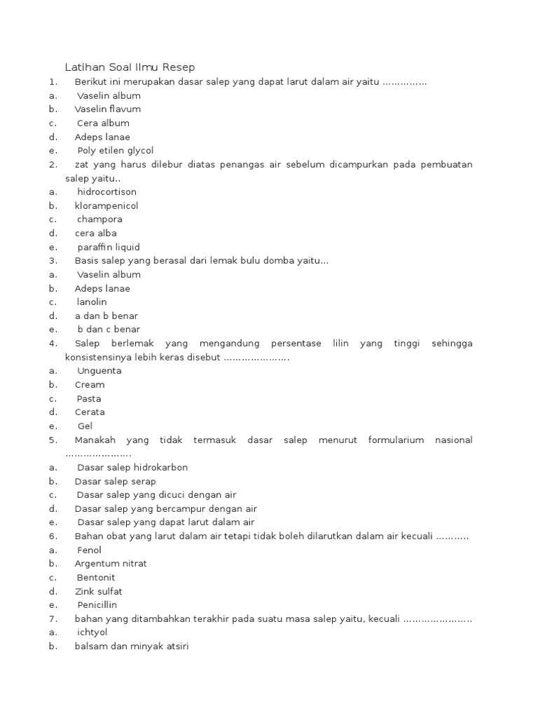 Soal Pembuatan dan Komposisi Salep | PDF | Memasak, Makanan, & Anggur ...