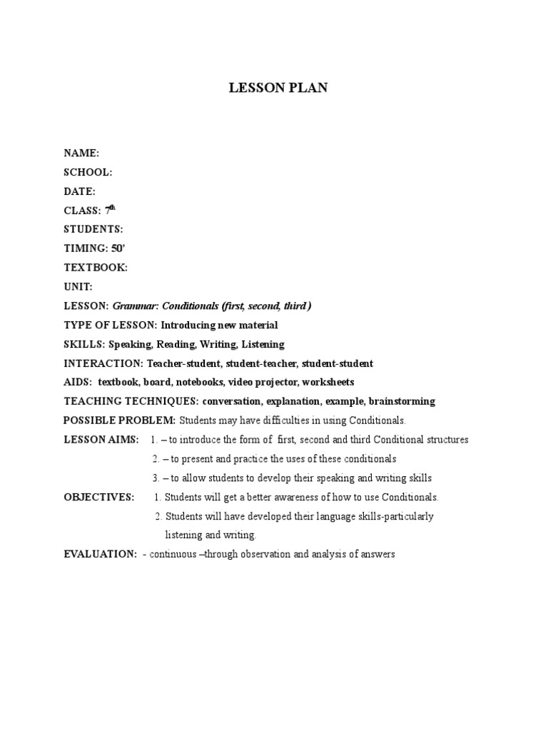 7th Grade Grammar: Conditionals Lesson | PDF | Lesson Plan | Semiotics