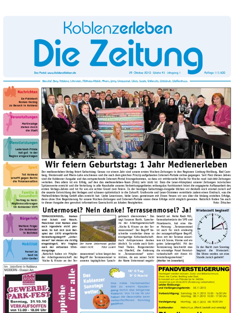 Koblenz Erleben / KW 43 / 29.10.2010 / Die Zeitung Als E-Paper