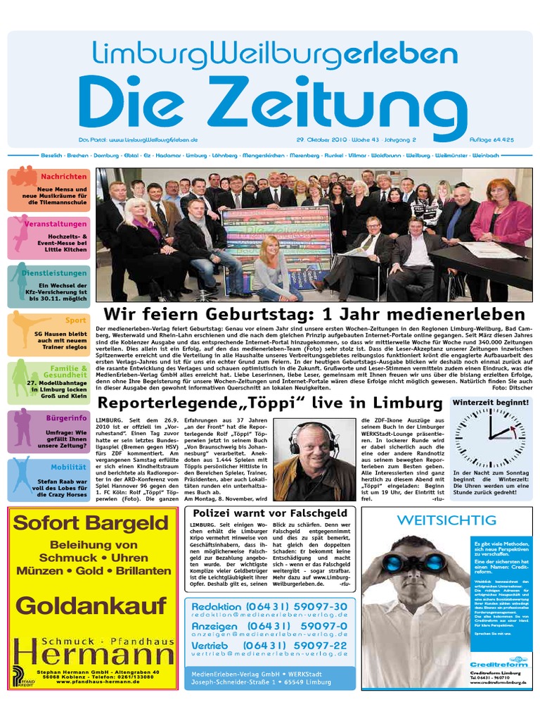Limburg Weilburg Erleben Kw 43 29 10 2010 Die Zeitung Als E Paper