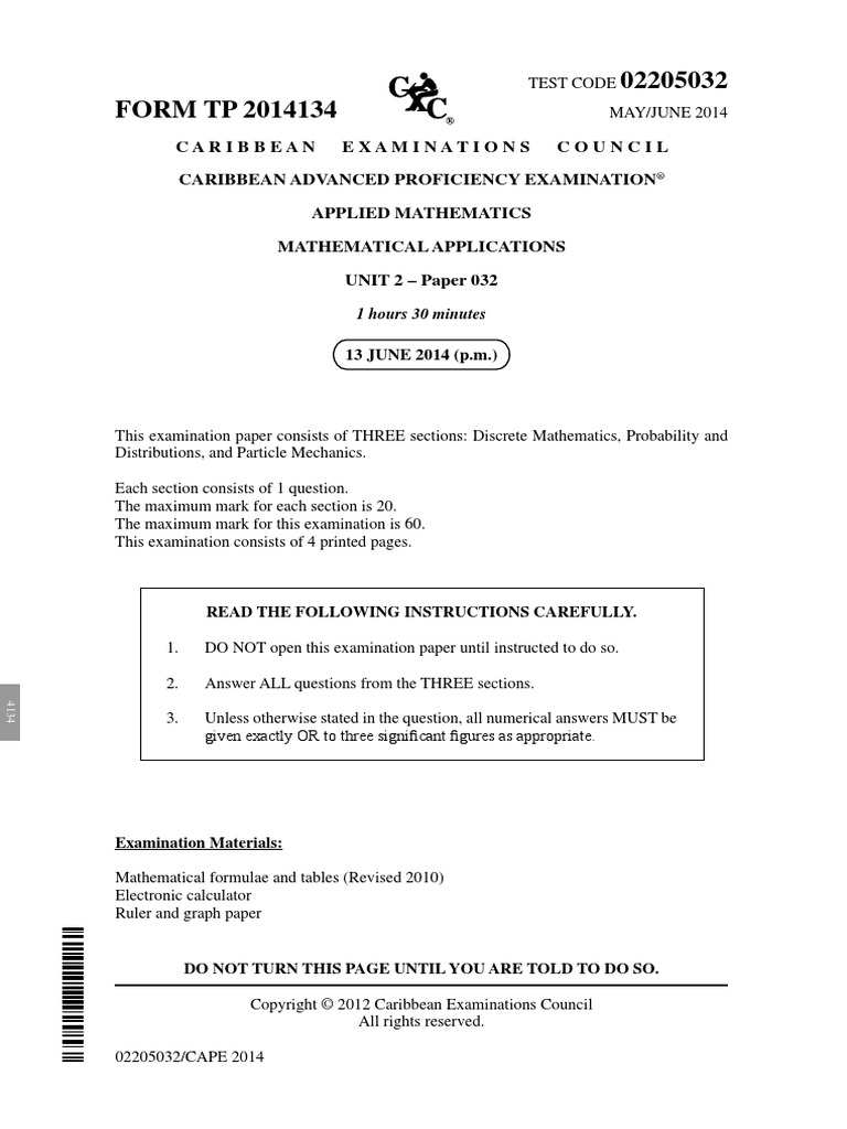 CAPE Applied Mathematics Past Papers 2005P1C | PDF | Probability ...