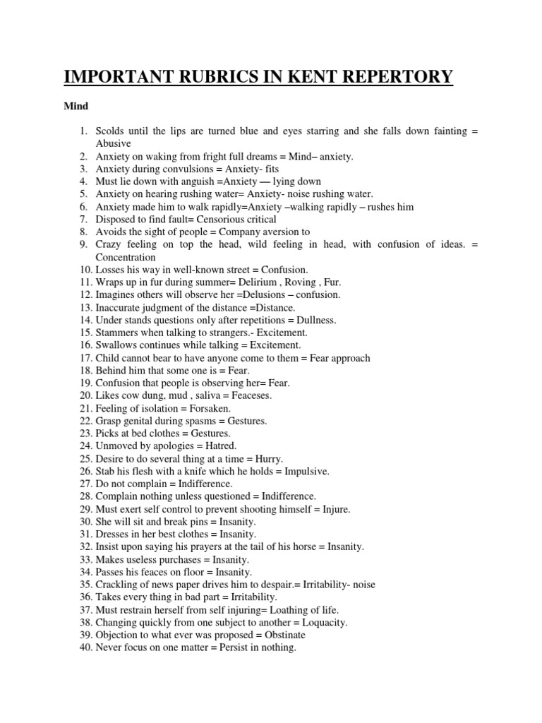 Important Rubrics in Kent Repertory PDF Business