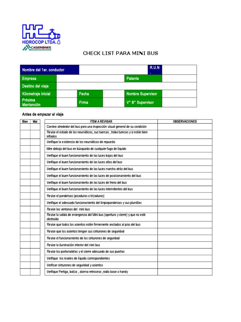 Check List para Buses | PDF | Vehículos | Vehículo de motor