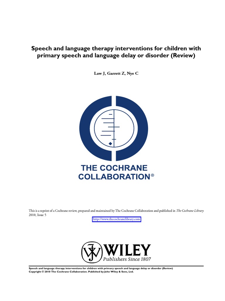 Speech and Language Therapy Interventions For Children With Primary ...