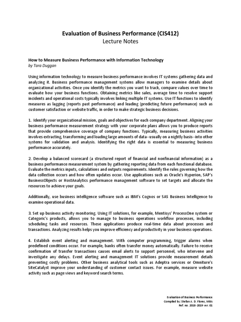 Evaluation of Business Performance PDF | PDF | Net Present Value ...