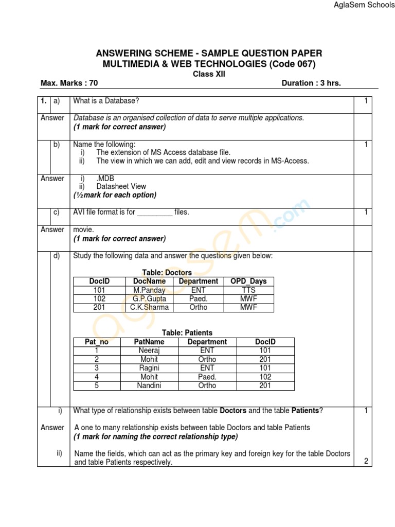 Answering Scheme - Sample Question Paper Multimedia & Web Technologies ...
