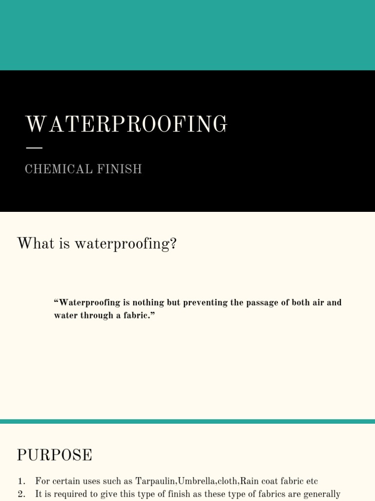 Waterproofing Chemical Finish PDF Textiles Chemistry