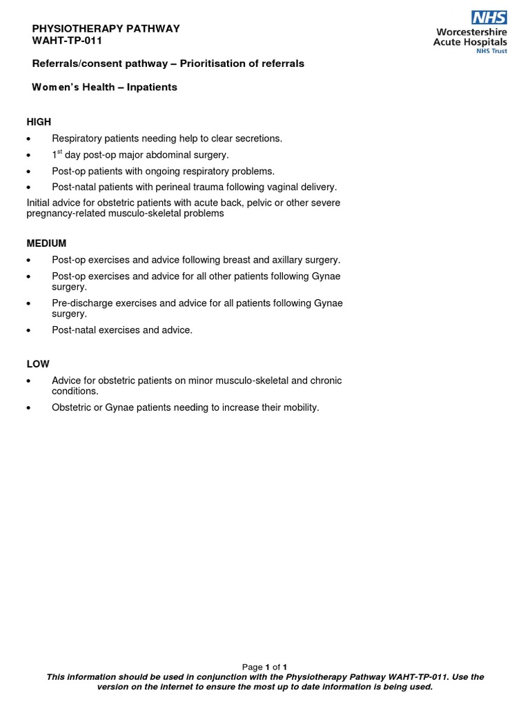 Physiotherapy Pathway WAHTTP011 Referrals/consent Pathway