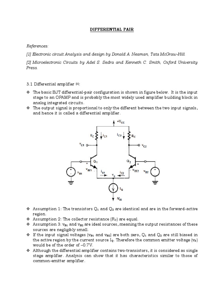 Differential Amplifier Characteristics | PDF | Amplifier | Electrical ...