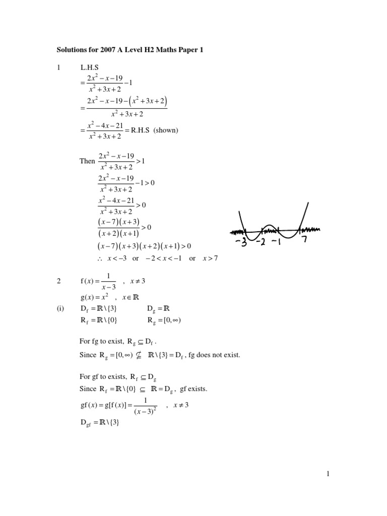 2007 A Level H2 Maths Paper 1 Solutions | PDF | Sequence | Sine