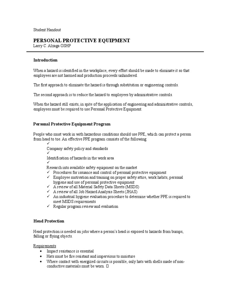 Day 3 PPE (Handout) PDF Personal Protective Equipment Noise