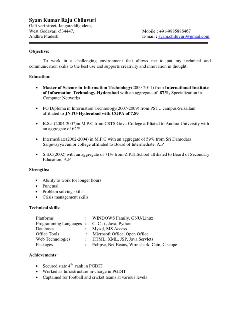 Syam Kumar Raju Chiluvuri CV | PDF | Computing | Software