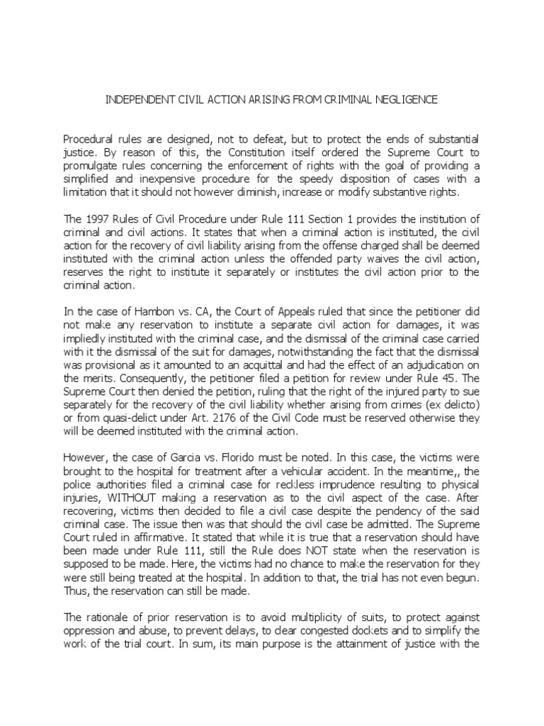 Independent Civil Actions in the Philippines | PDF | Lawsuit | Burden ...