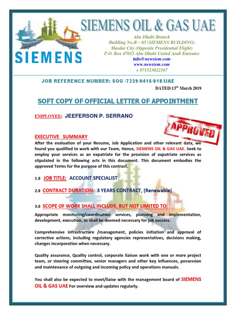 Siemens Uae Contract United Arab Emirates Employment