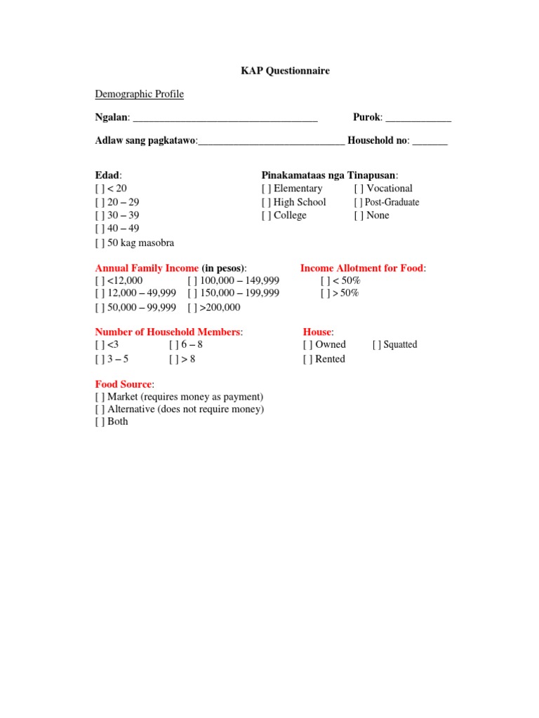 Kap and Family Survey Questionnaires | PDF