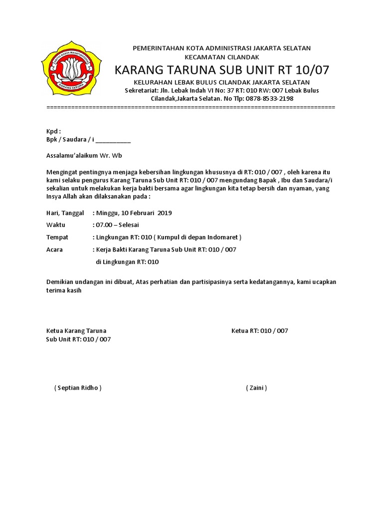 Contoh Undangan Kerja Bakti | PDF