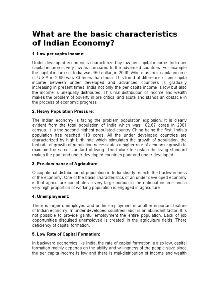 What Are The Basic Characteristics of Indian Economy PDF Economics