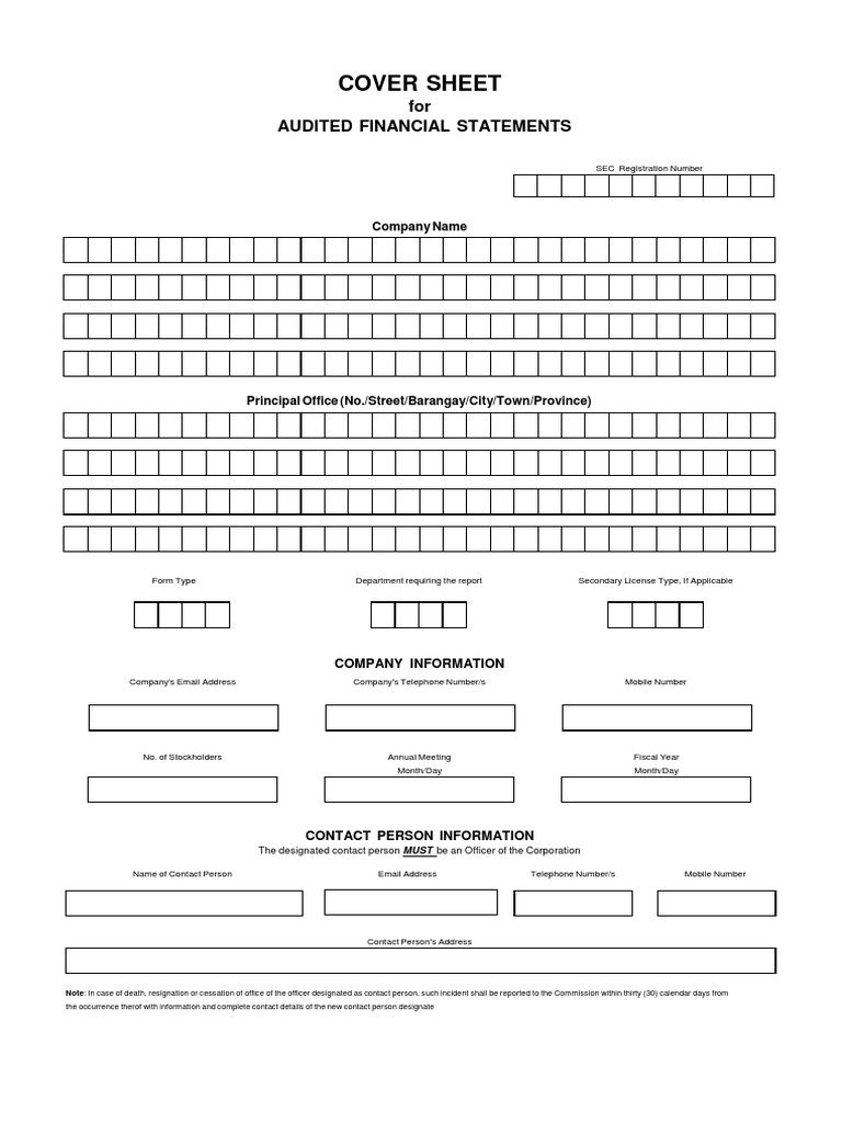 Sec Cover Sheet For Afs Excel Format Philippines