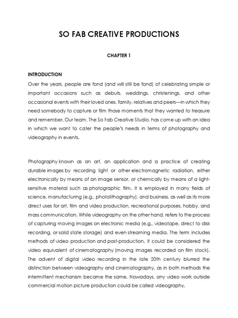 So Fab Creative Productions | PDF | Cinematography | Media Technology