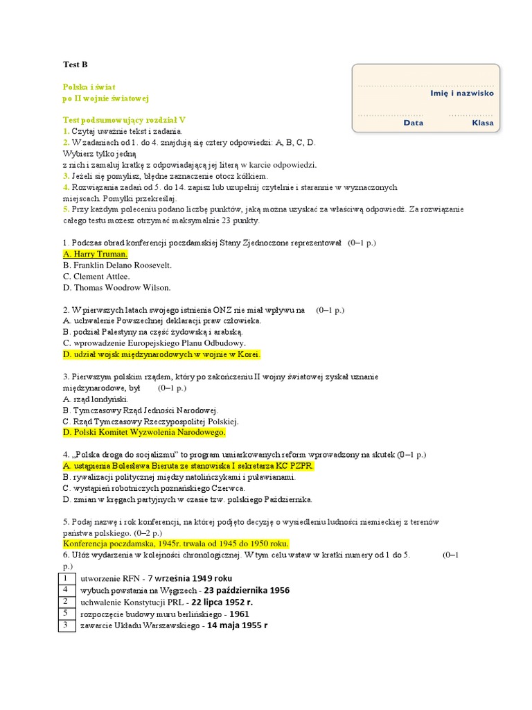 Sprawdzian Ii Wojna światowa Klasa 8 Pdf