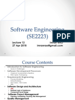 Software Engineering (SE2223) : Lecture 12 Imran Rao