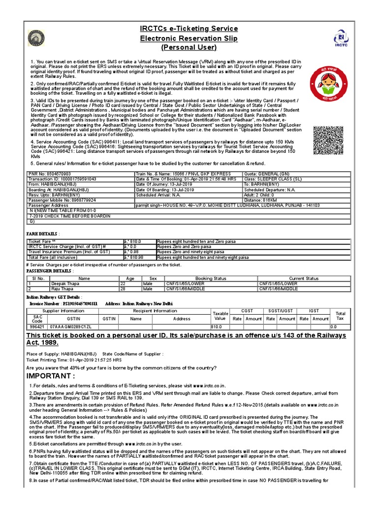 General Train Ticket Guidelines | PDF | Identity Document | Ticket ...