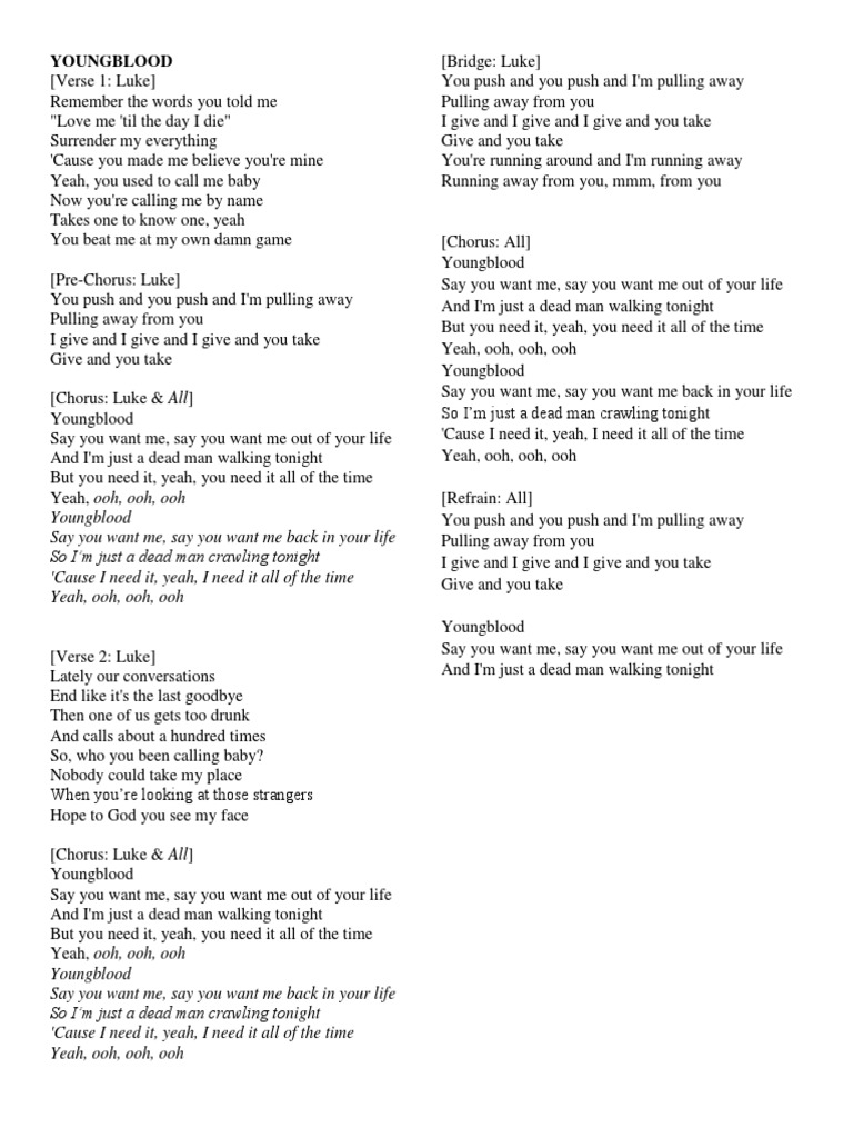 Youngblood Song Structure Musical Forms