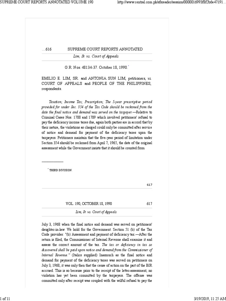 Lim Vs Ca PDF Statute Of Limitations Judgment (Law)