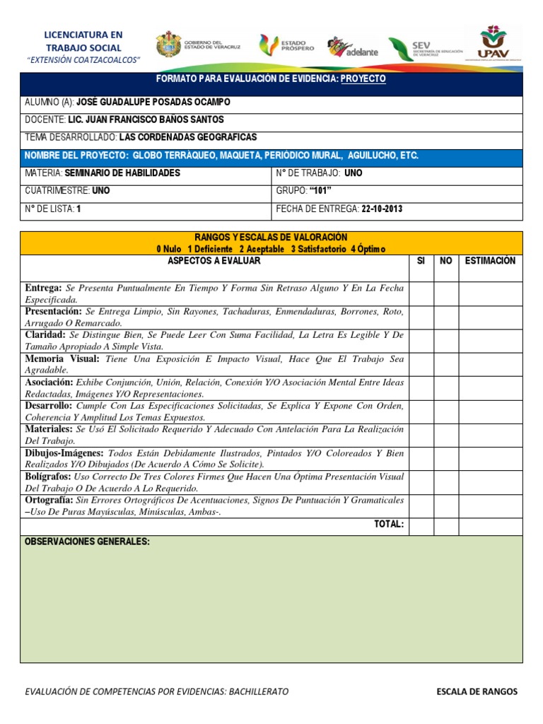 Formato Escala de Rango Inglés PDF Trabajo Social Ortografía