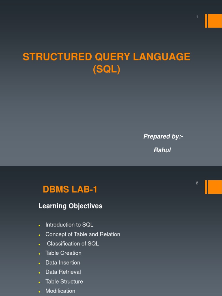 Structured Query Language (SQL) : Prepared By:-Rahul | PDF | Sql ...
