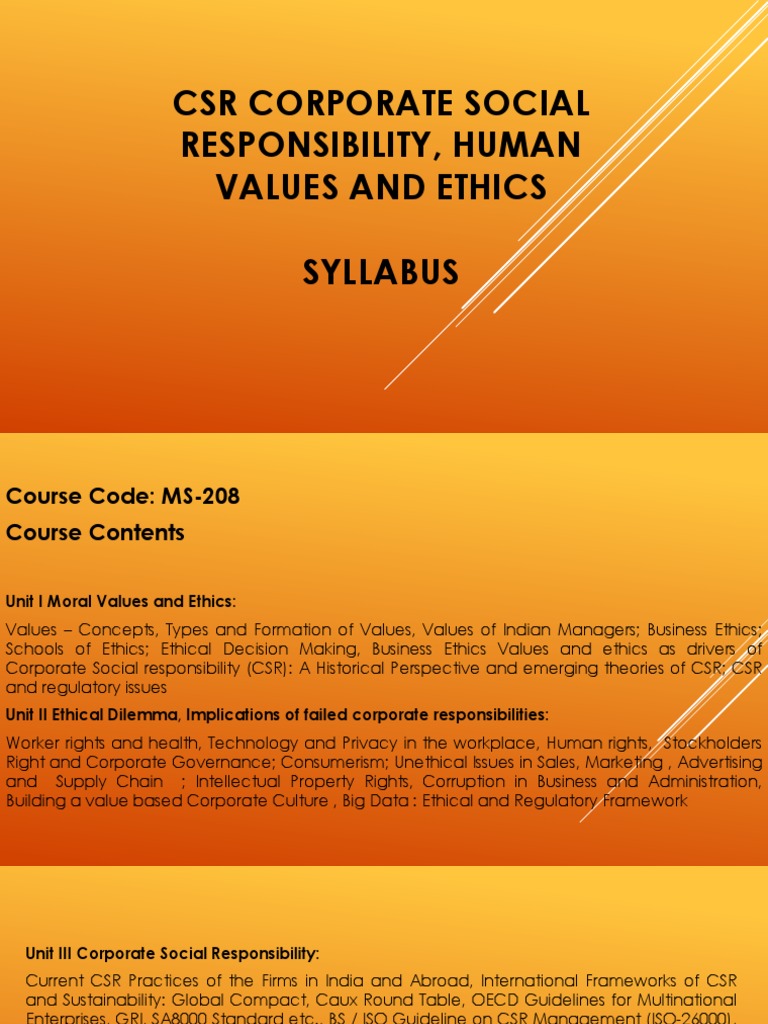 CSR, Ethics, and Sustainability Syllabus | PDF