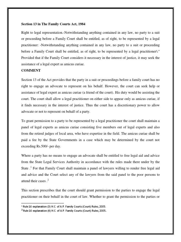Section 13 in The Family Courts Act PDF Amicus Curiae Lawyer