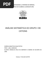 Relatório de aula prática - Análise sistemática de Cátions