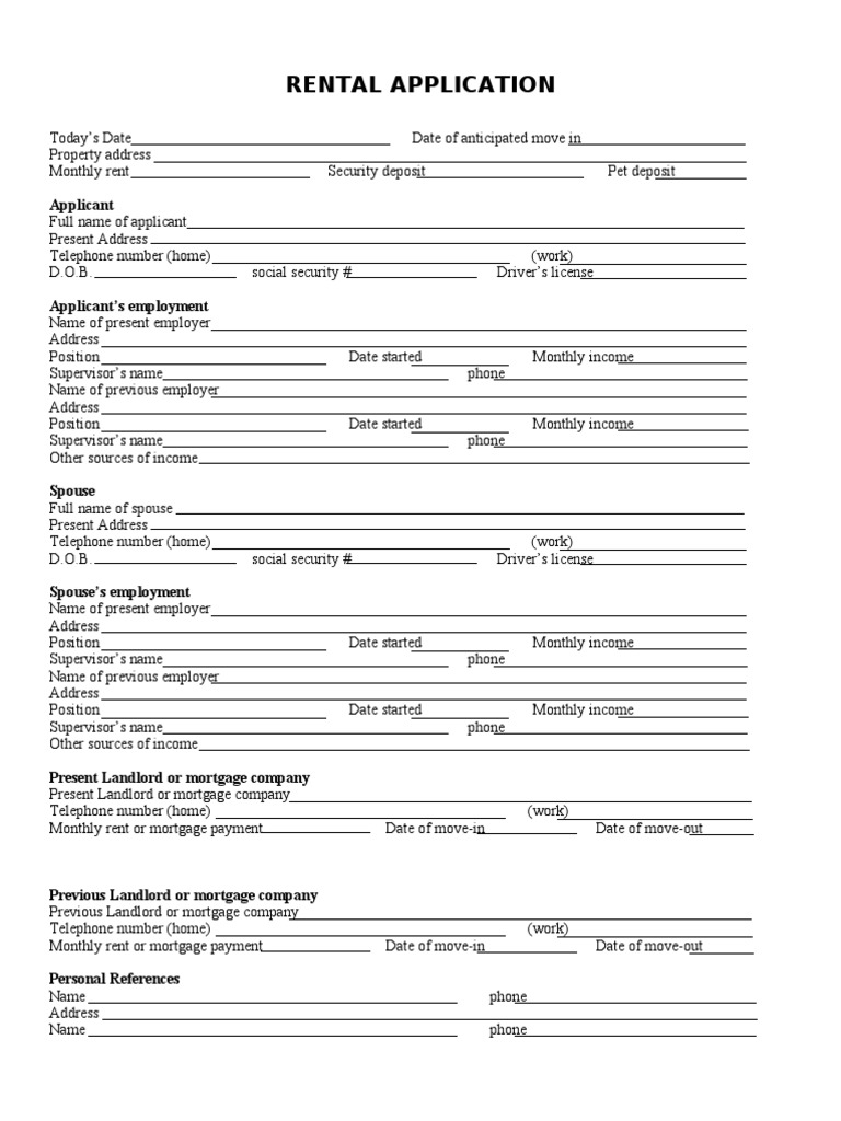 Rental Application Form Template | PDF | Landlord | Renting