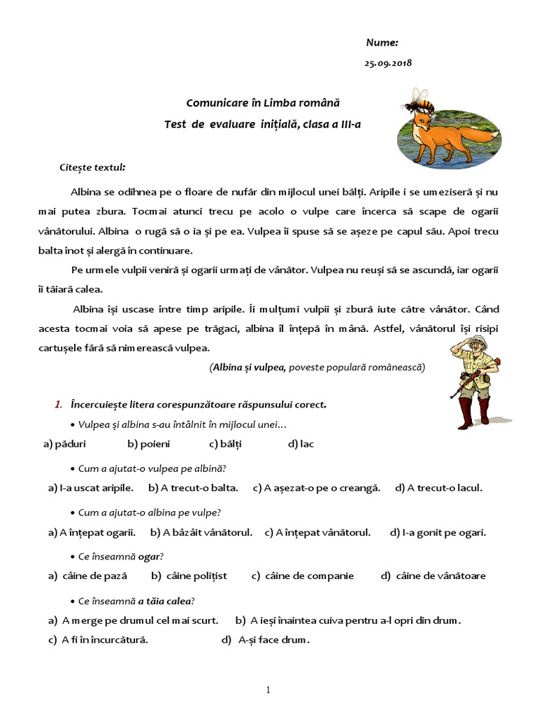 Test Initial CLR 3 - 2018 Cu Interpretari | PDF