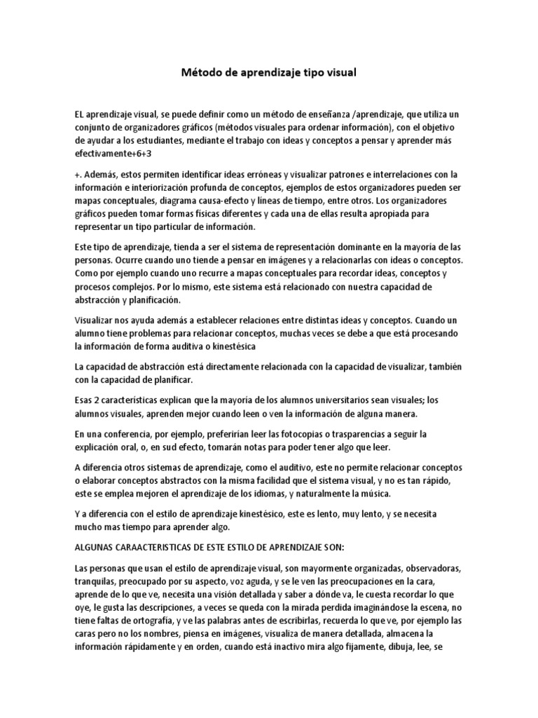 Características del Aprendizaje Visual | PDF | Aprendiendo estilos ...