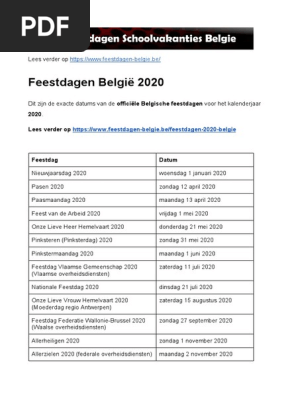 Feestdagen Belgie - Exacte datums op kalender