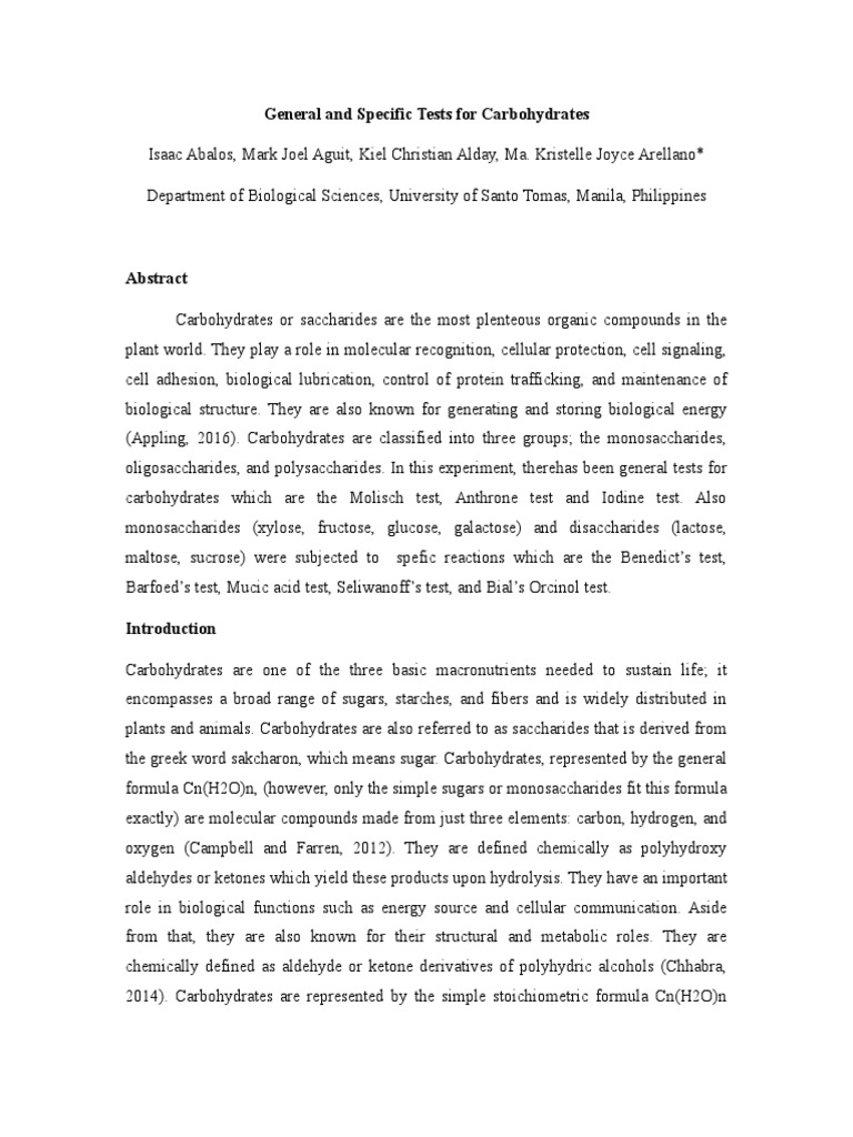 Carbohydrate Testing Methods Explained | PDF | Carbohydrates ...