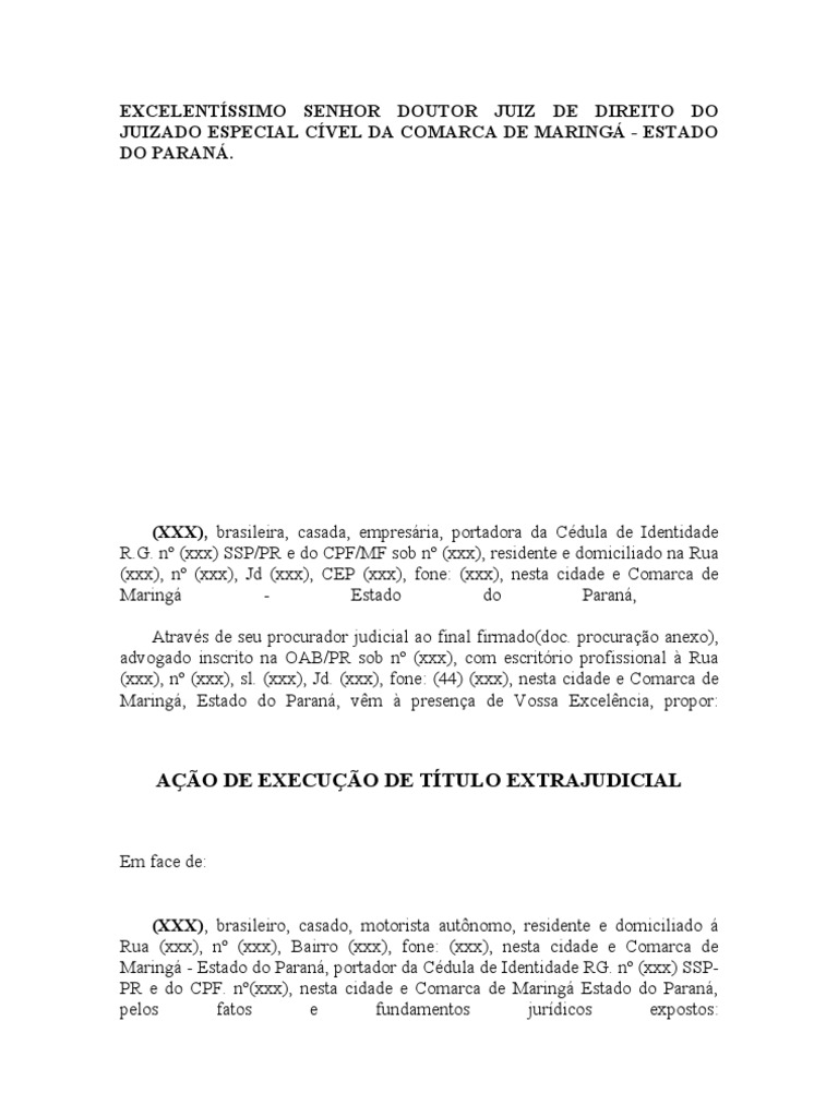 Ação de Execução de Título Extrajudicial Juizado PDF Direito Público Governo