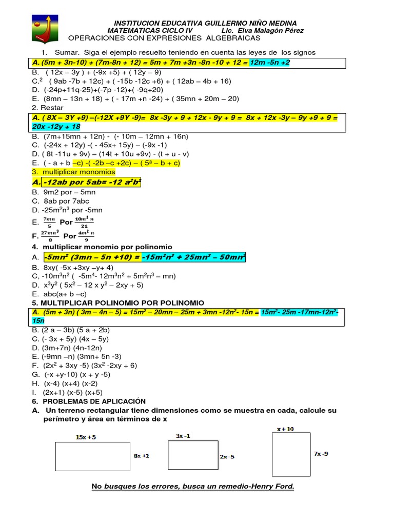 Operaciones Con Expresiones Algebraicas | PDF