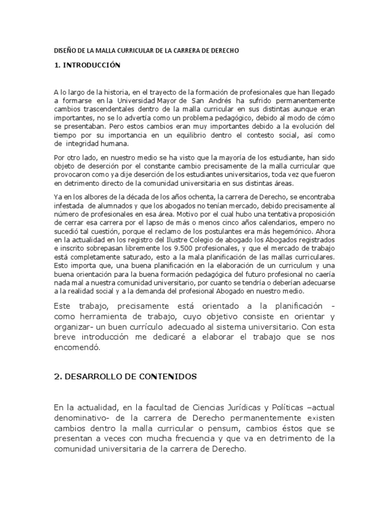 Diseño de La Malla Curricular de La Carrera de Derecho | PDF | Plan de ...