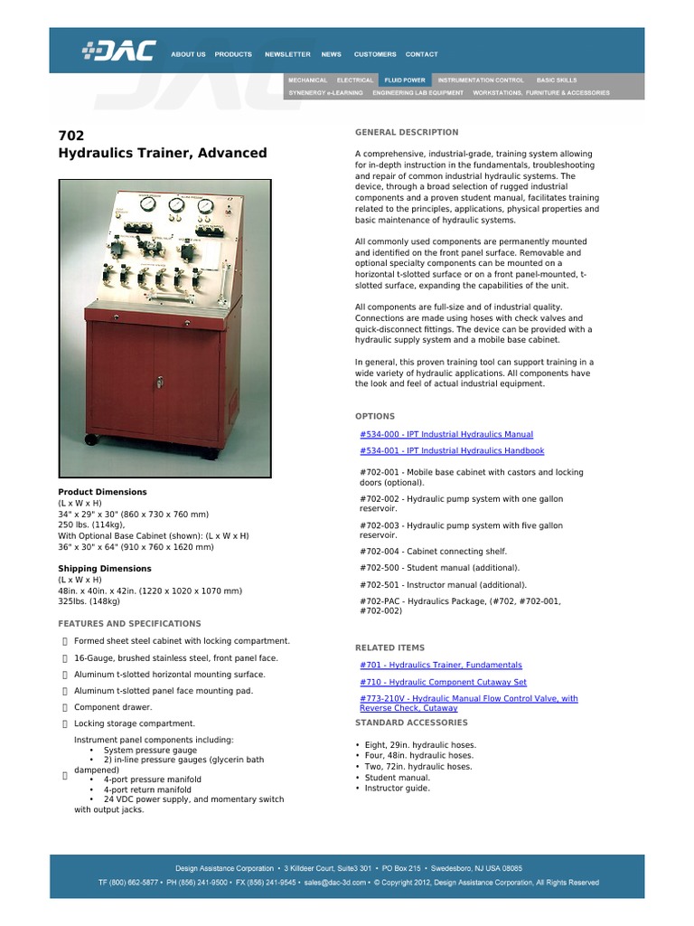#702 - Hydraulics Trainer, Advanced | PDF | Valve | Pump