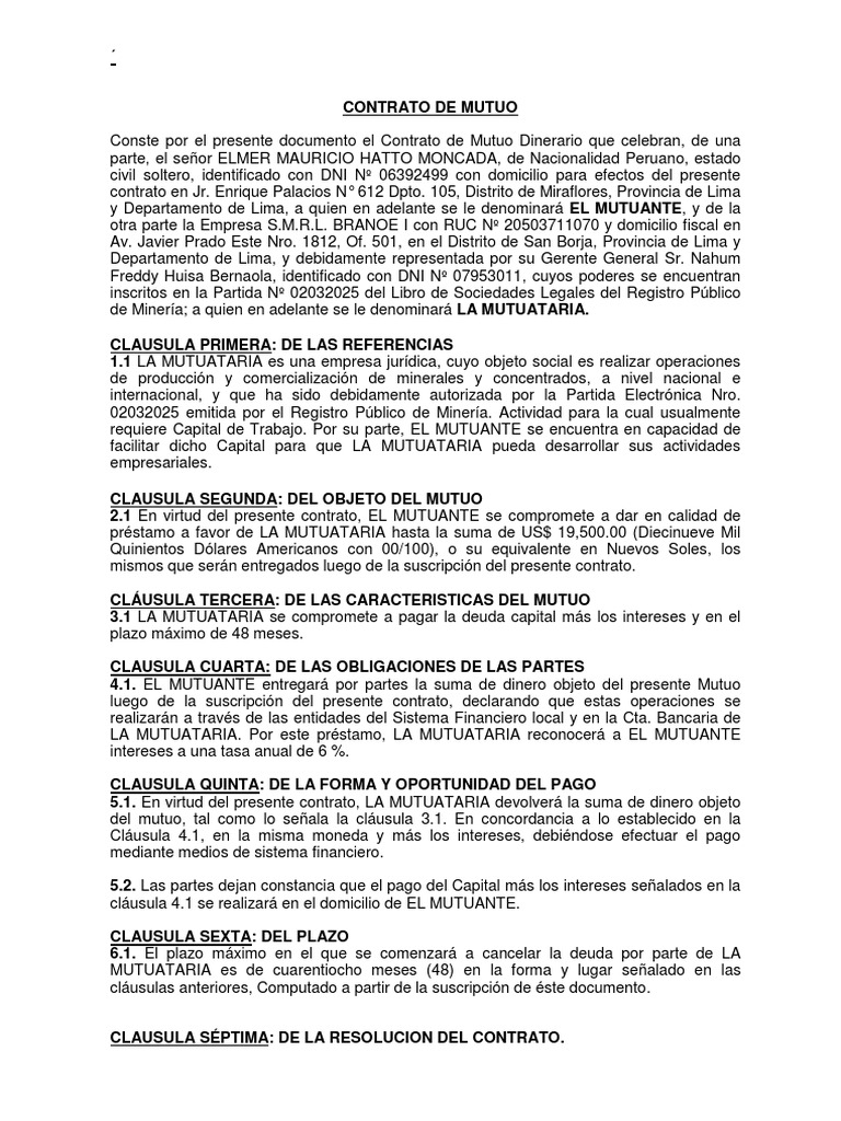 Modelo de Contrato de Mutuo.docx | Arbitraje | Interés